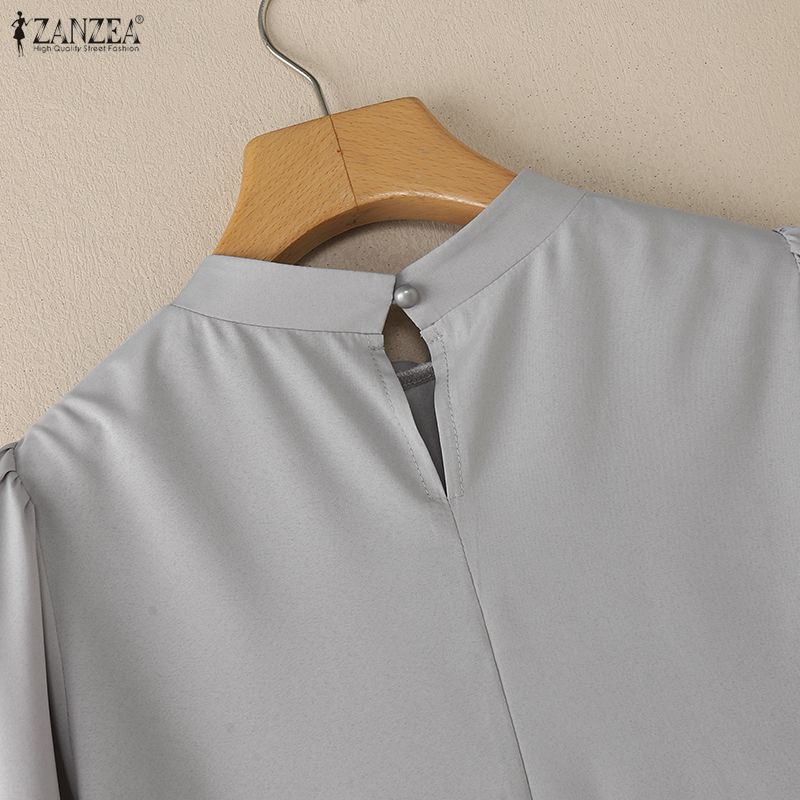 ZANZEA Blouse ample décontractée à manches longues évasées et col montant pour femmes