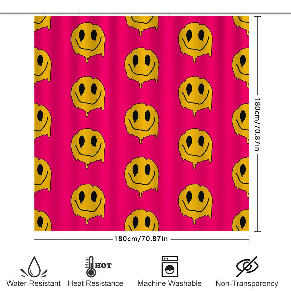 Happy Face Shower Curtain Waterproof Fabric Bold Pink With Smiley Faces Design For Bath Decoration In Bathroom Decorations From