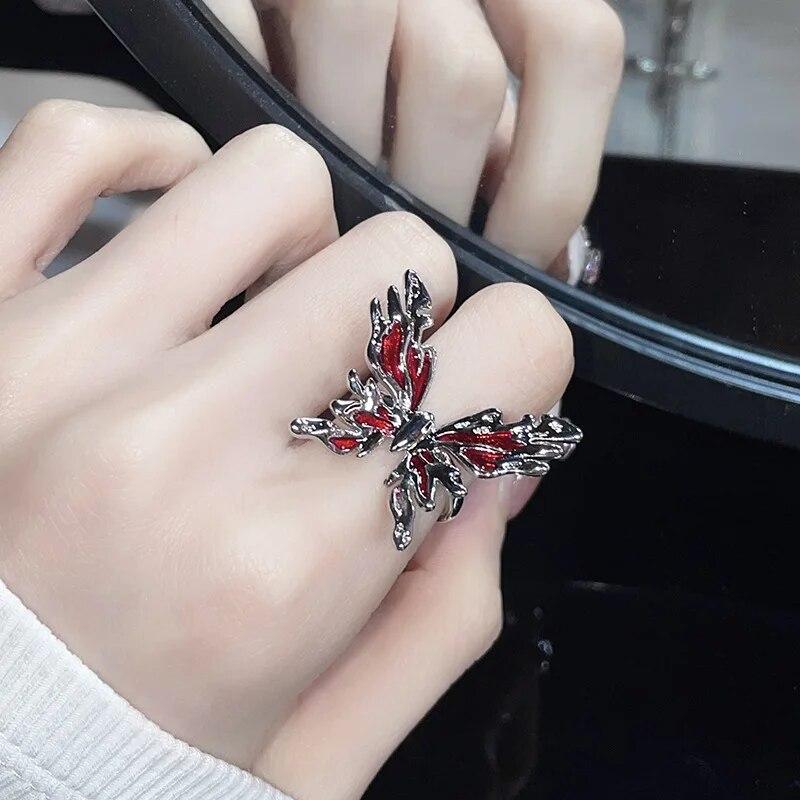 Fashion Butterfly Ring Gradual Drip Oil Opening Adjustable Ring Birthday Party Holiday Jewelry Gift Accessories