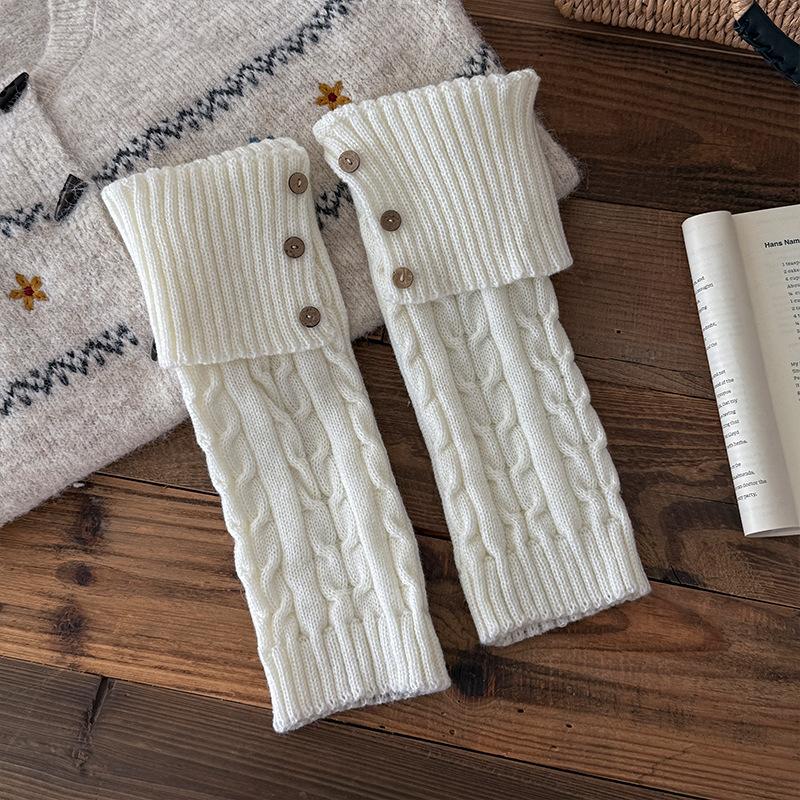 1Pair Leg Warmers for Girls Women Winter Harajuku Leg Warmers Maillard Color Knitted Long Leg Warmer Goth Lolita Button Decro