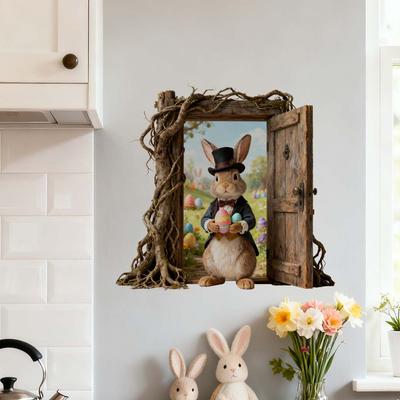 Easter Wall Stickers, Creative Gentleman Bunny Decor, Self-Adhesive Wall Art for Bedroom Living Room Holiday Background Decoration