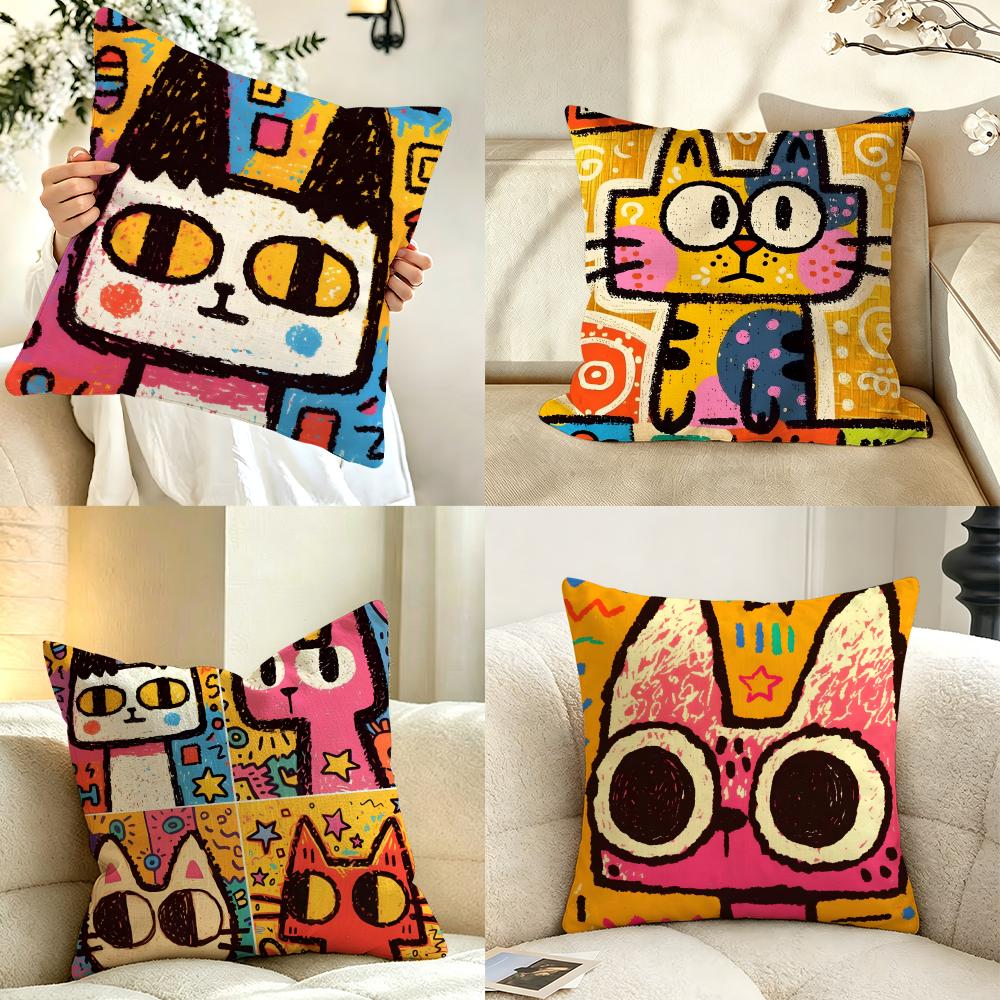 Art SStyle BBlack and White Cat Cushion Cover Pillow Case Antidustmite Pillowcase Silky Short Plush Sofa Cushion Cover hot