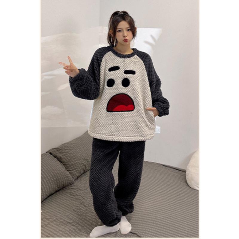 Flanelové pyžamo Zimní pár Teplý pulovr Dámské Teplý korálový fleece Studentské ležérní Zesílené Roztomilé Domácí oblečení
