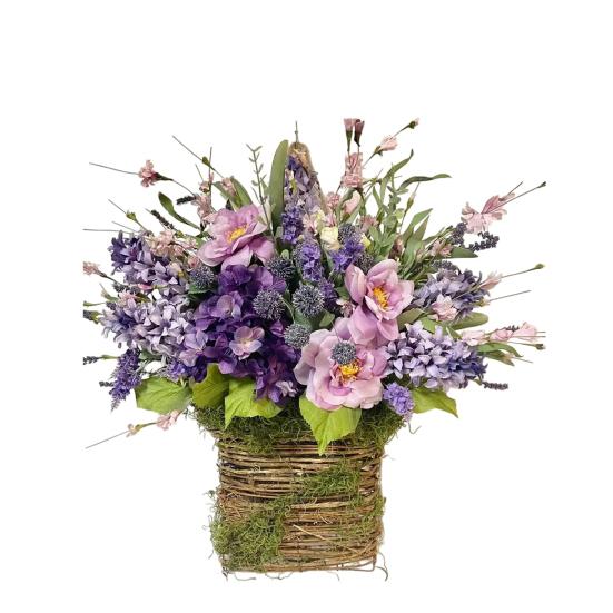 Cesto Appendiporta Ghirlanda Primavera Estate Fiori Artificiali in Cesto di Vimini per Porta d'Ingresso Rustico Cesto Appendibile in Rattan Ghirlanda per Casa Portico Ingresso