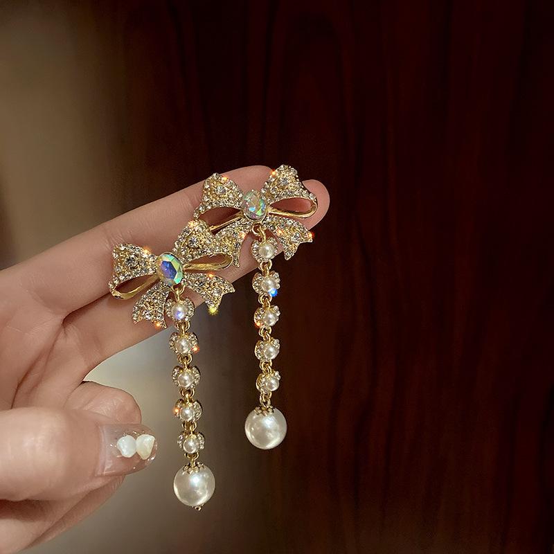 Trendy Geometric Fringed Pearl Earrings Korean Version Dongdaemun Retro Temperament Earrings Fashionable Personalized Earrings