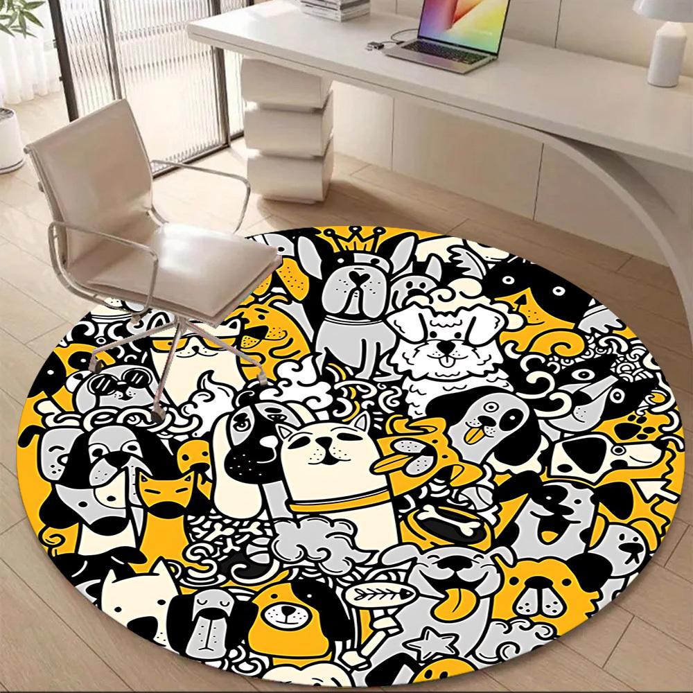 1pc Doodle Dogs Office Round Area Rug, Mat Suitable ForOffice, Under Office Chairs Bedroom Living Room Home Decor, Room Deco