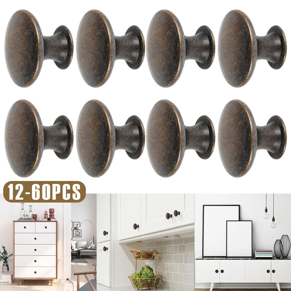 12-60Pcs Round Drawer Knob Zinc Alloy Single Hole Drawer Handle Knob Vintage Style Dresser Knob with Screws Furniture Decoration