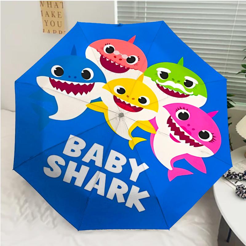 B-Baby Shark Print Automatic Umbrella, 8 Rib Iron Frame, Plastic Handle, Suitable for Outdoor Travel &Daily , Ideal Gift