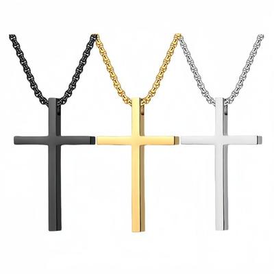 Men's Stainless Steel Cross Necklace - Titanium Hip Hop Pendant Chain