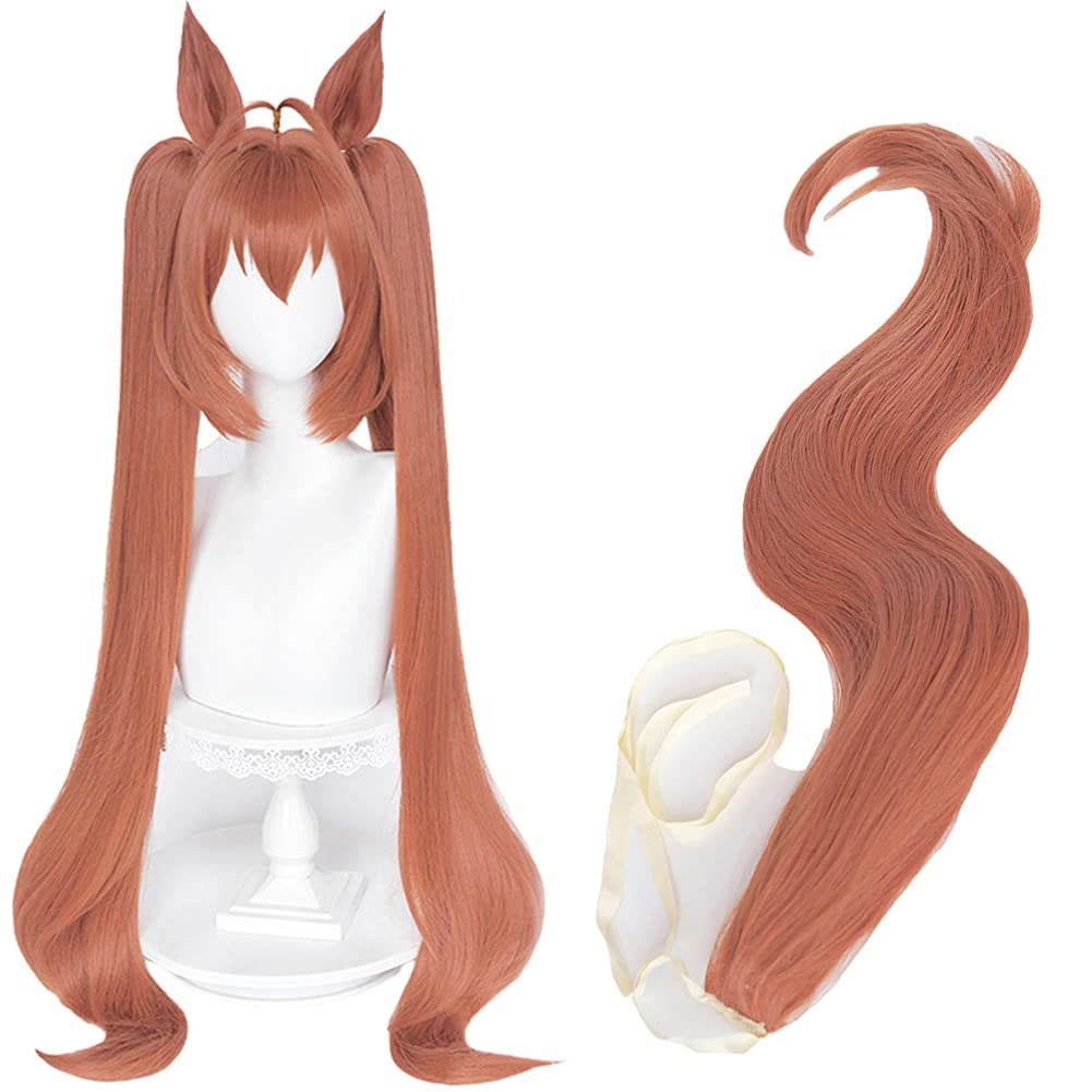 Cosplay Wig, Heat-Resistant Wig, for Disguise, Comes with Wig Net and Comb, Wig + Ears + Tail (Daiwa Scarlet)