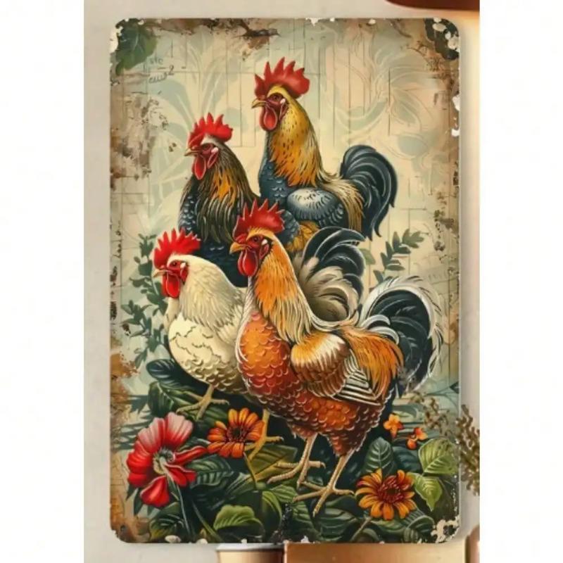 Metal Rooster Wall Art Vintage Kitchen Decor Farmhouse Sign Rustic Country Home