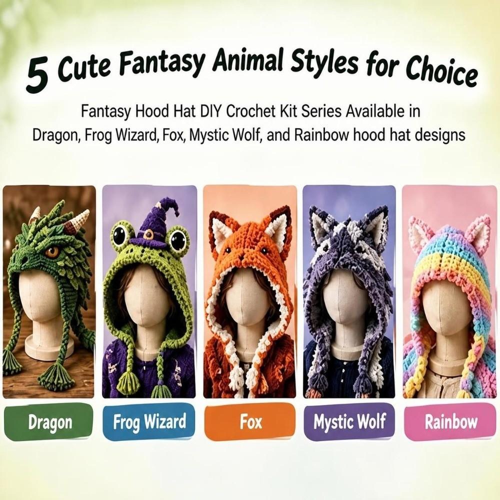Handmade Knitted Hat Crochet Kit Animal Hood Hat Crochet Kit  for Adults&Kids Gift