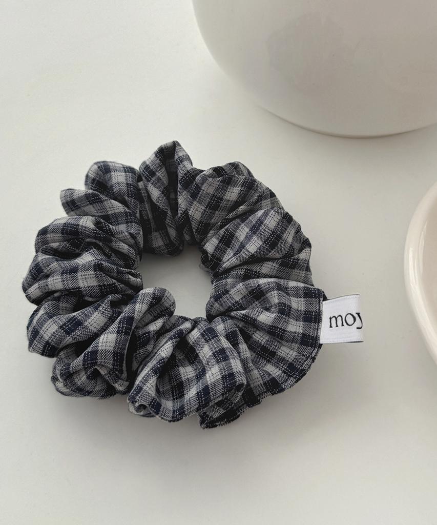 Moyora Check Mini Hair Scrunchie [White Navy]