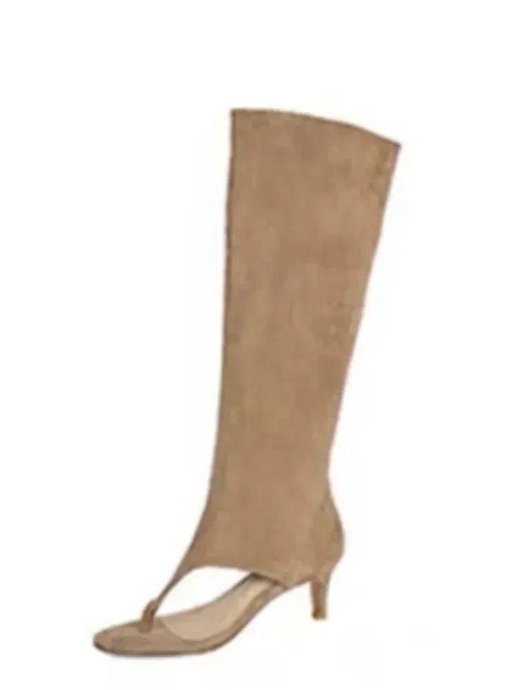 Fashion Ladies Spring and Summer New Slim Heel Pinch Toe Knee Length Cool Boots Fashionable Side Zipper Mid Length Women's Boots