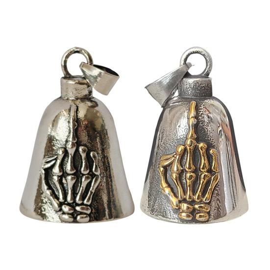 Skeleton Hand Pendant Necklace Motorcycle Biker Bell Pendant Necklace Flip-off Hand Bell Charm Necklace Gift for Men Women
