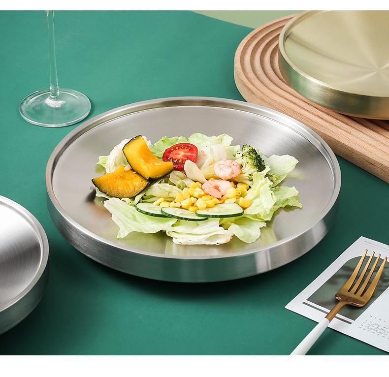 Korean Style Gold Double-Layer Stainless Steel Plate for BBQ & Hot Pot
