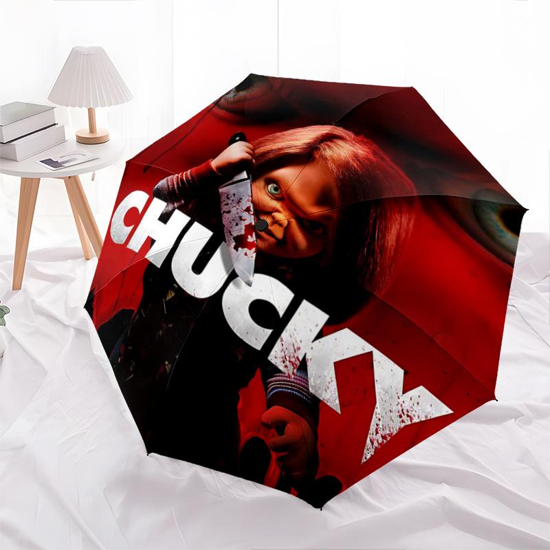 

1pc The Dark Doll Chucky Automatic Opening and Closing Folding - A Good Choice for Gifts, Fashionable and Convenient Umbrella With Cute Cartoon C