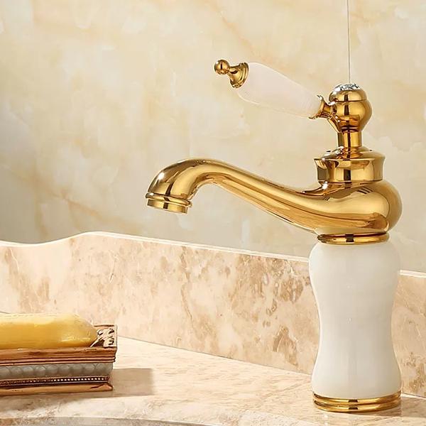 Bathroom Faucet Brass and Jade Faucet Bathroom Basin Faucet Sink Mixer Tap Gold Sink Faucet Bath Basin Sink Faucet