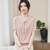 Ice Silk V-Neck Knitted Top - Women's Plus Size Summer 2026 Arrival, Elegant Streamer Design, Age-Reducing, High-End Feel