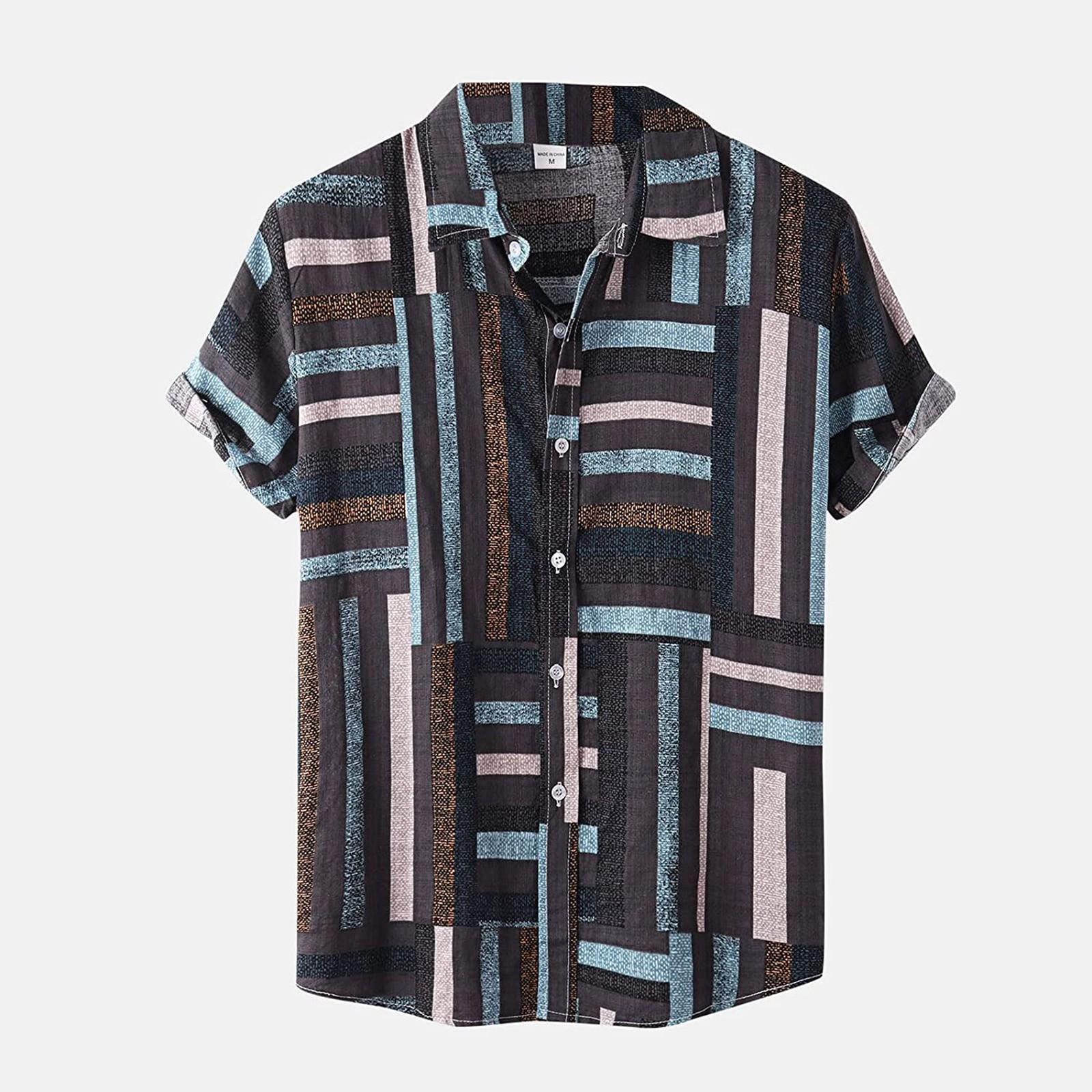Men s Fashion Casual Print Hawaii Vacation Short-sleeved Shirt L