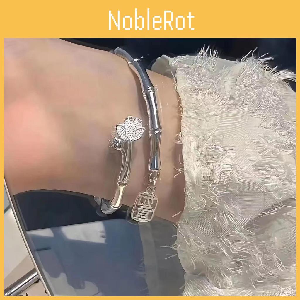 Exquisite New Chinese Style Lotus Bamboo Bracelet Elegant Alloy Bangle For Women