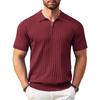 Men Short Sleeve Polo Shirt Knitted Ribbed Zip Collar Casual Modern Fit Lightweight Pullover Top for Everyday Wear