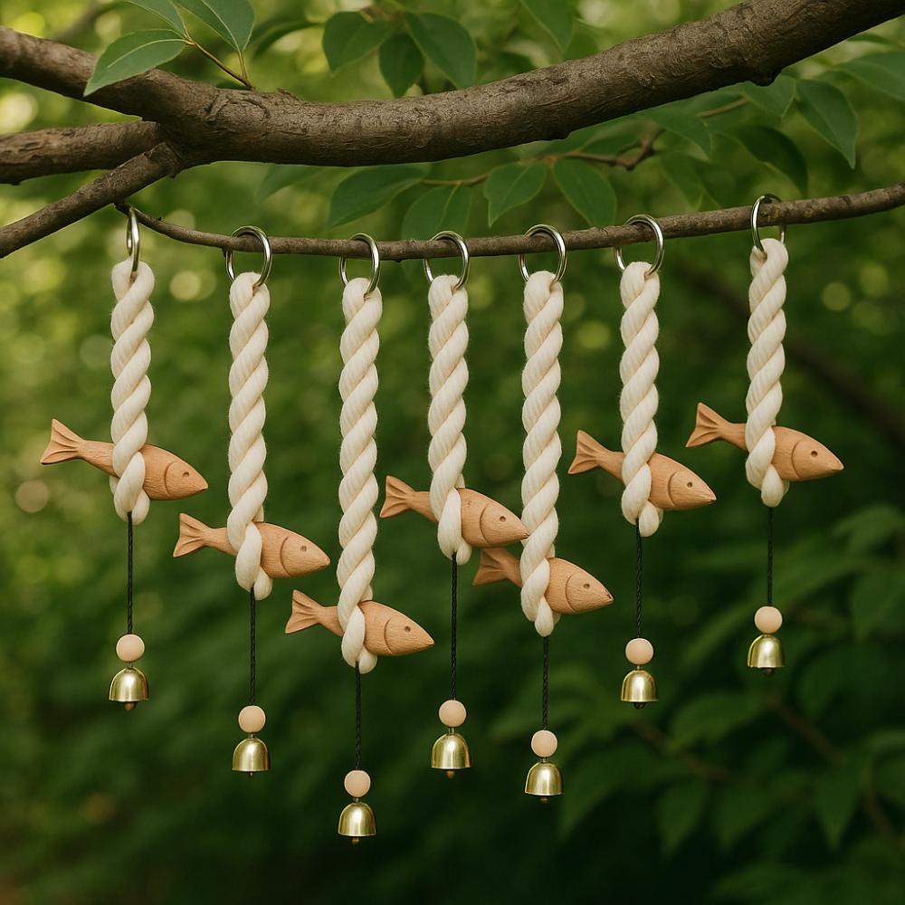 Hand Carved Fish Wall Hanging Decor with Bell Fish Door Chimes  Home Office