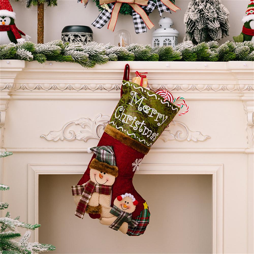 Christmas Stocking 3D Embroidered Design Large Gift Bag Xmas Sock for Children Holiday Decoration