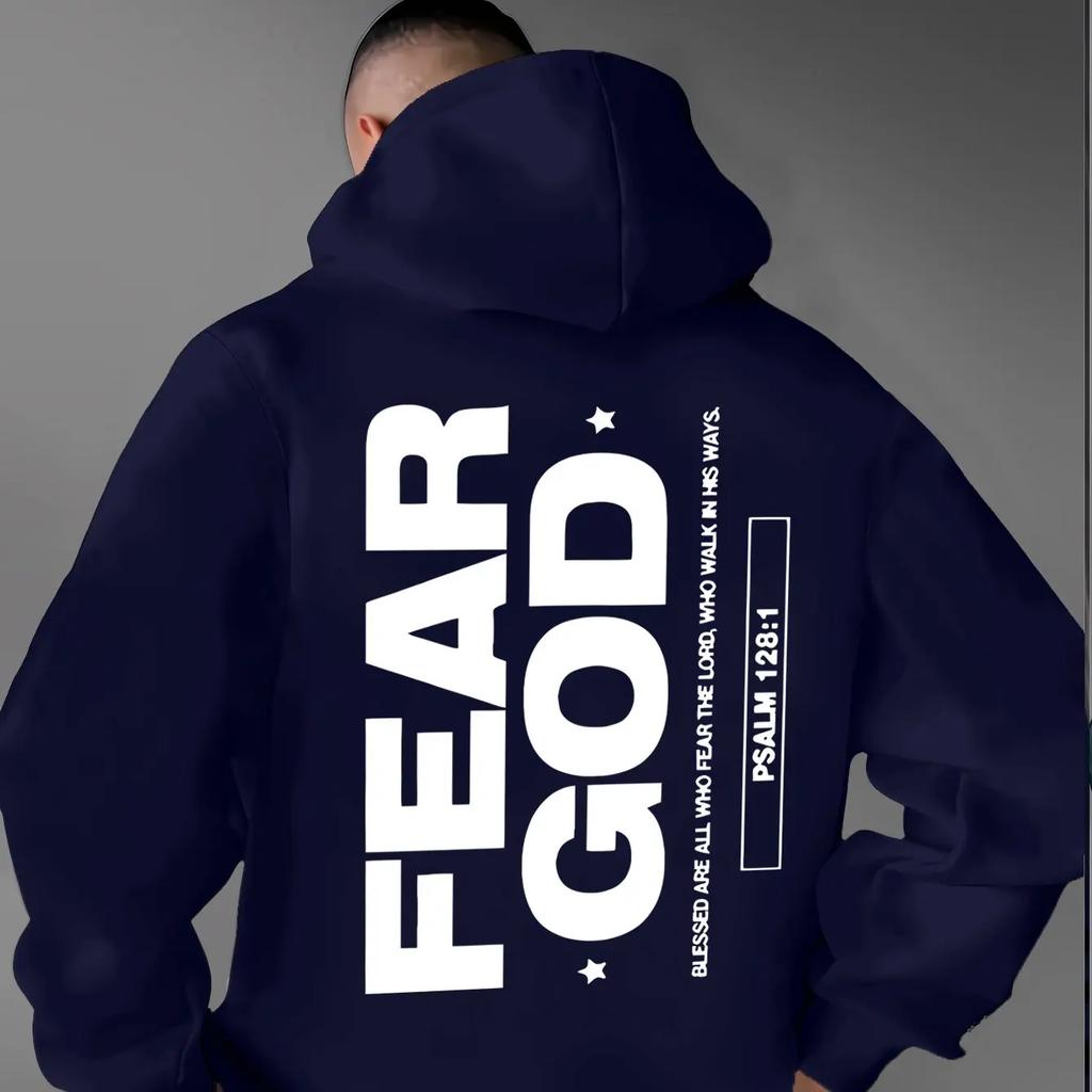 Men Pullover Hoodie Black FEAR GOD Vertical Large Bold Letter Psalm
