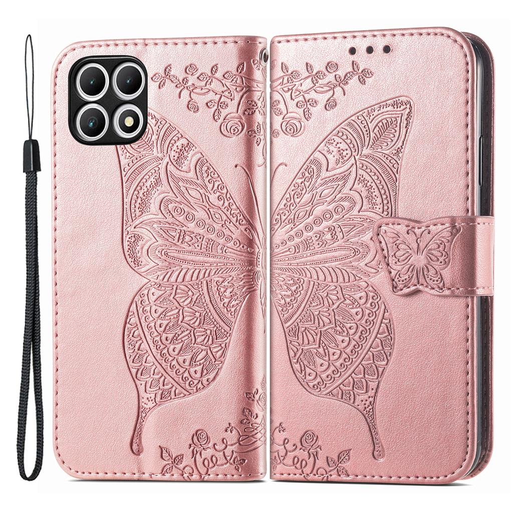 For T-Mobile REVVL 7 Case Butterfly Flower Leather Phone Cover Stand Credit Card Holder