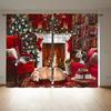 Winter Snowflake Santa Claus Patterned Curtains Christmas Home Decoration Room Curtain Set Of 2 Made Polyester Washable