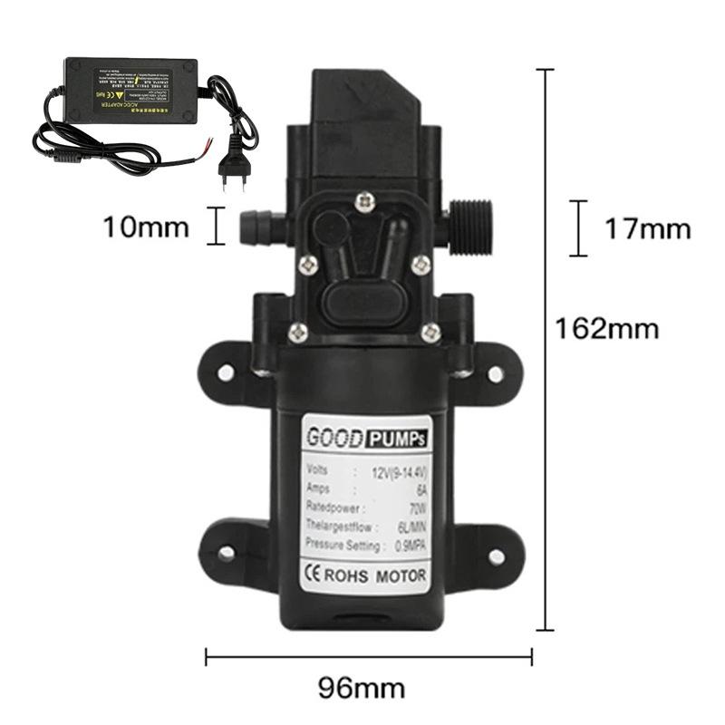 12V High-Pressure Self-Priming Diaphragm Water Pump, 130PSI, 6L/Min, Automatic Flow Switch, Safe and Compact Design