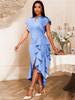 Women Luxury Guest Wedding Party Dresses Elegant V Neck Short Ruffles Sleeves Irregular Slit Bodycon Slim Classy Fashion Gowns