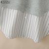 ZANZEA Women Stripe Splice Turn Down Collar Long Sleeve Thin Pullover Sweatshirt