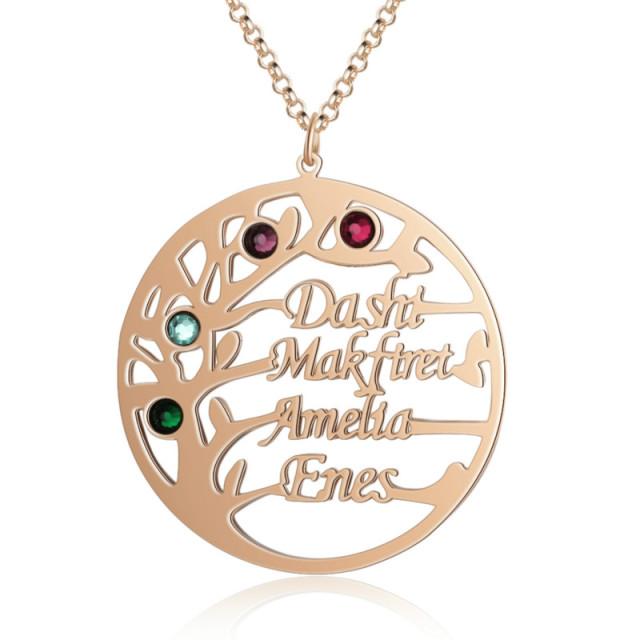 

Personalized Name Necklaces Sterling Sliver Tree Pendant Customized 4 Names Birthstones Delicated Anniversary Women Present GiftTrendy Necklaces 40cm
