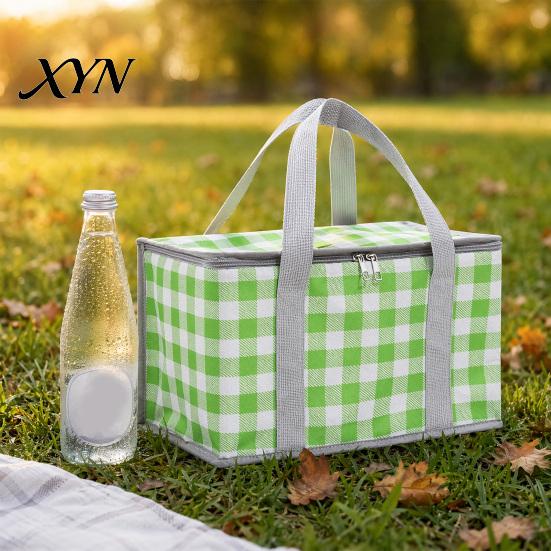 Outdoor Picnic Basket Insulated Bag, Foldable Thermal Lunch for Outdoor, Heavy Camping Bag Duty Aluminum Foil Cooler Food, Accessory