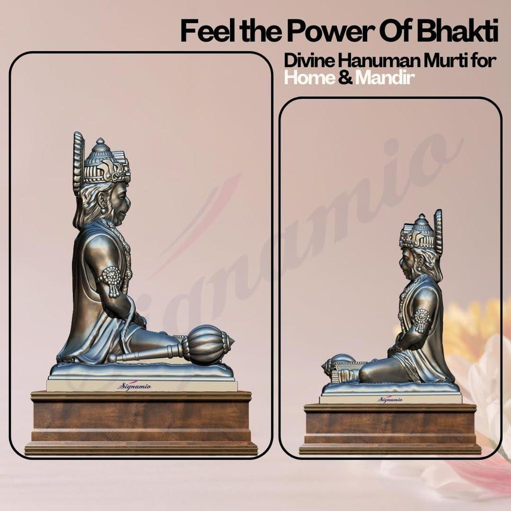 Silver Hanuman Ji Idol Statue for Car Dashboard - Divine Bajrangbali Murti, Perfect Hindu God Gift Item and Home Puja Decoration Ideal Hanuman