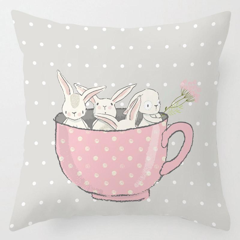Nordic Cushion Cover Kids Room Decor Cute Pink Rabbit Bunny Cartoon Animal Throw Pillow Case 45x45cm Decorative Cushion Case