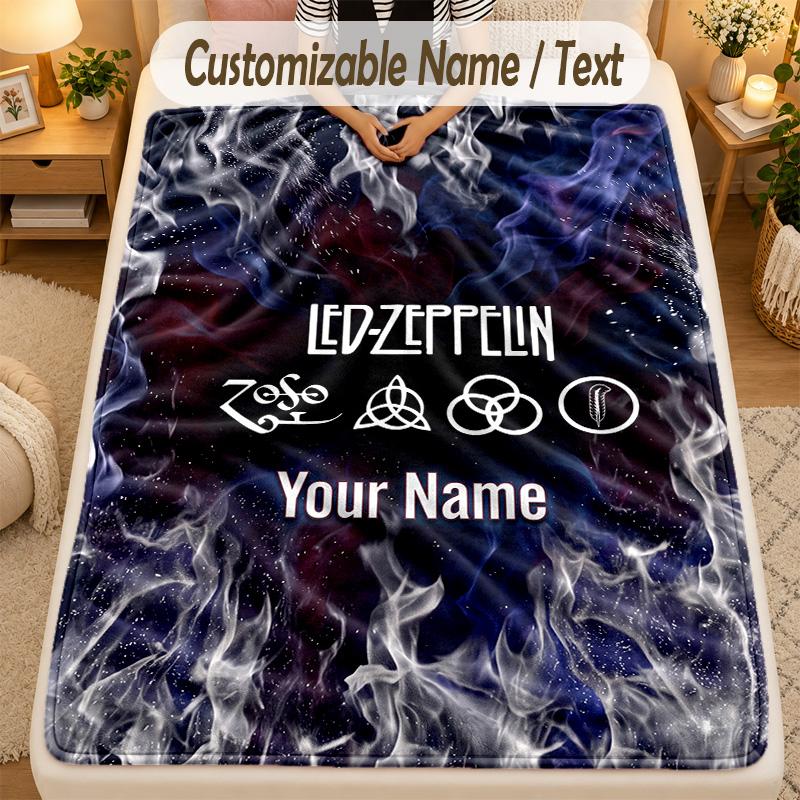 Flannel BlanketLed Zeppelin Custom Name Text Personalized Soft Warm Throw Blanket Home Decor Gift