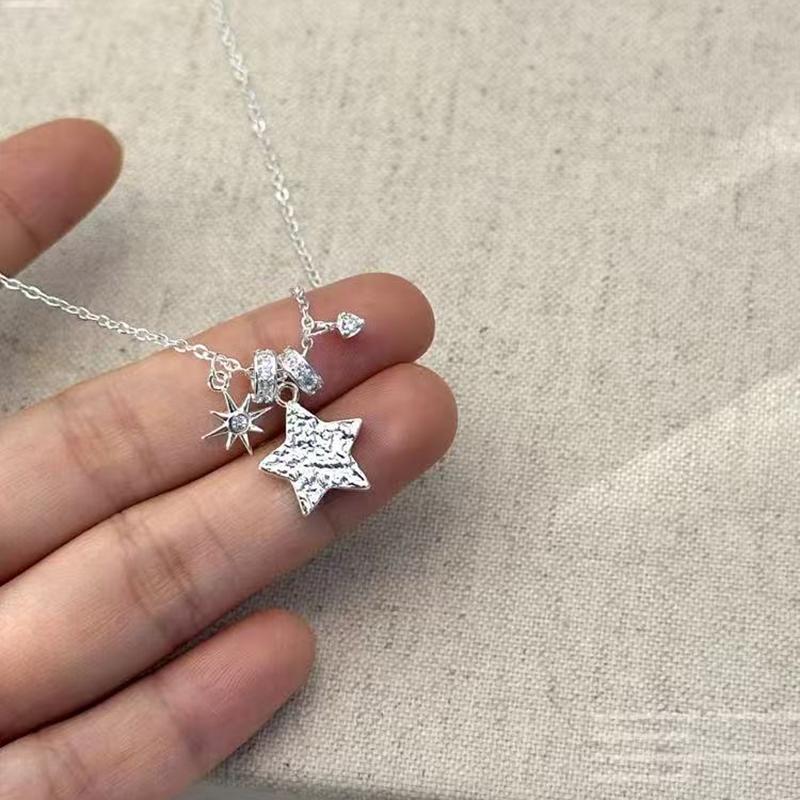New 925 Silver Star Necklace Personality Charm Geometric Pendant Choker Birthday Gift Women's Fine Jewelry