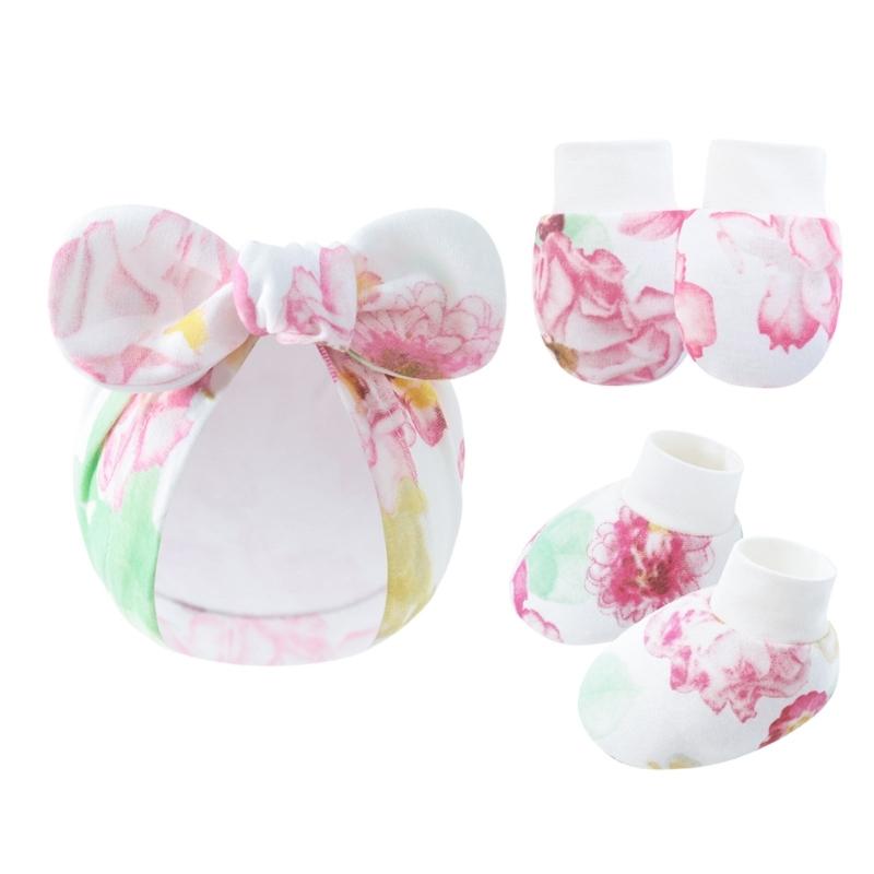 Noworodki Bawełniana Czapka Rękawiczki Skarpetki 1 Zestaw Ochrona Przed Zadrapaniami Pełna Ochrona Rękawiczki Nakładki na Stopy Akcesoria Niemowlęce