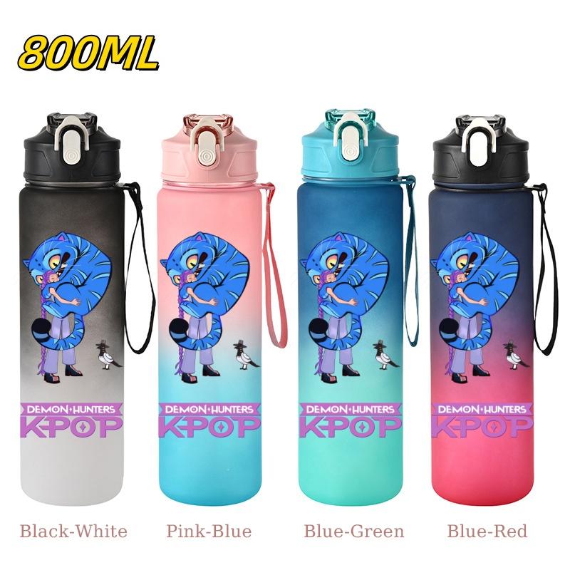 800ML KPop Demon Hunters Gradient Cartoon Print Large Capacity Straw Water Cup Outdoor Portable Sports Drink Bottles Travel Mug