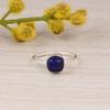Dainty Cushion Lapis Ring, 925 Silver Blue Square Gemstone Stacking Ring, Textured Silver Band.