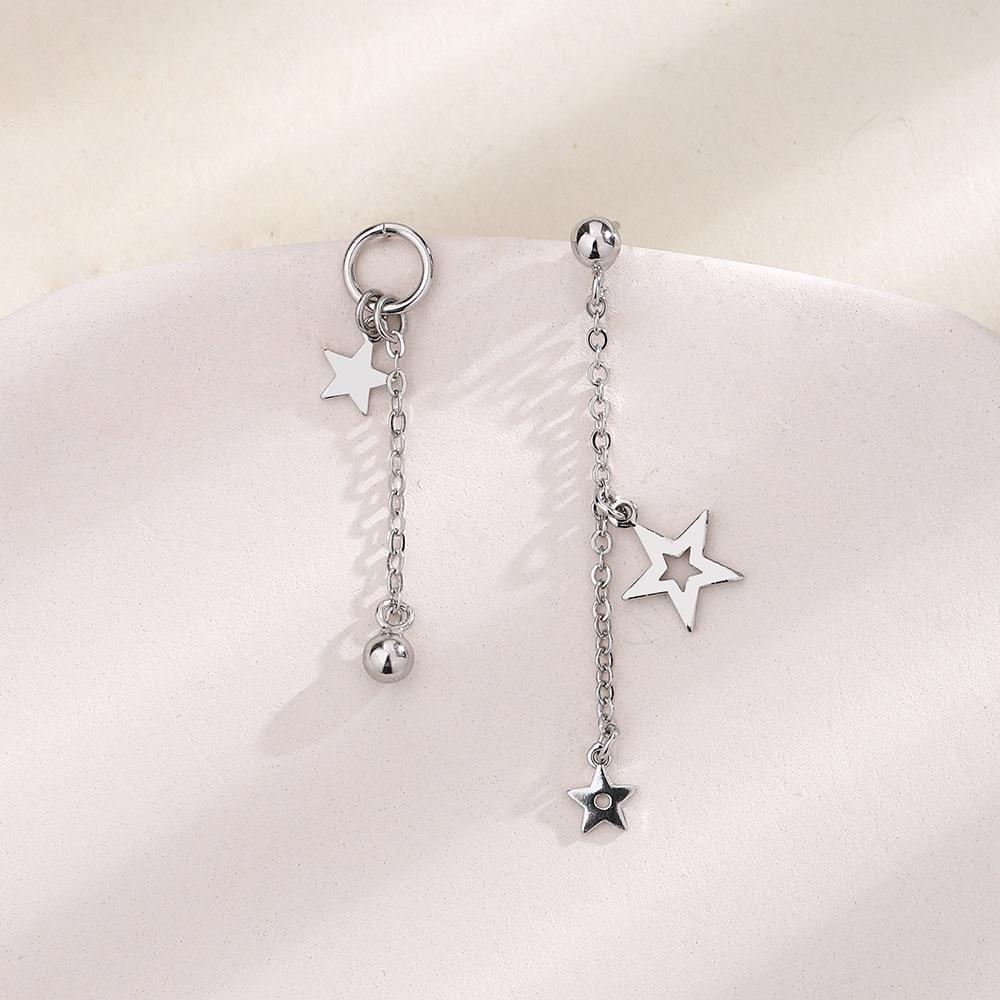 High-End Asymmetrical Star Tassel Earrings with Slim Round Beads