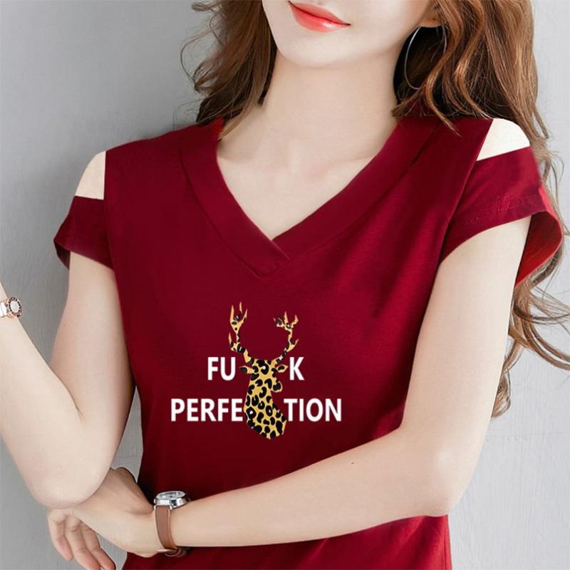 T-shirt estiva a spalle scoperte T-shirt a maniche corte a tinta unita Top con scollo a V monospalla da donna Versione coreana T-shirt snellente