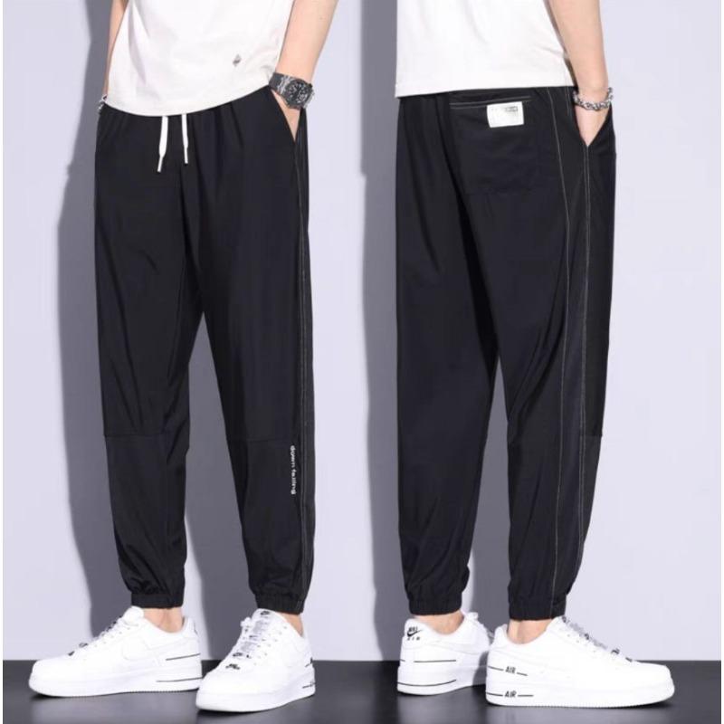 

Ice silk sweatpants summer thin new men s youth loose leggings air-conditioned sweatpants M чёрный