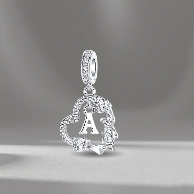 

copper Vintage Classic Heart Shape Letter A Pendant Charm Compatible With Authentic Charm Bracelets Women Do It Yourself Jewellery Gift