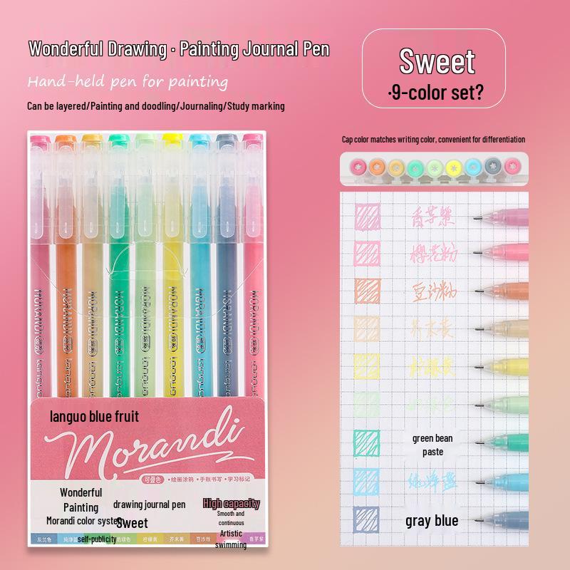 Blue Fruit Nine-Color Gel Journal Pens for Students - Doodle, Color, and Highlight with Fluorescent Markers