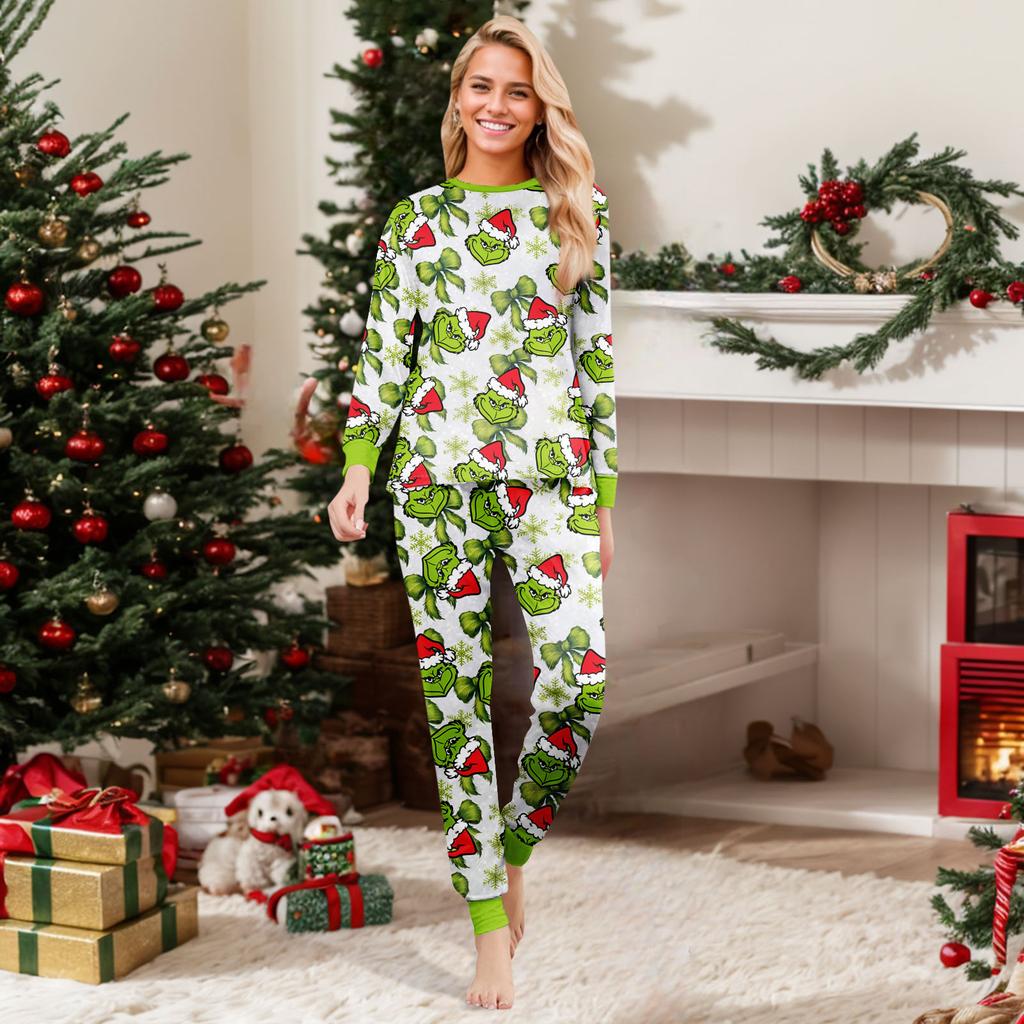 Christmas Print Cute Family Set Pajamas, Home Clothes, Family Set Long Sleeve Top Pants Set