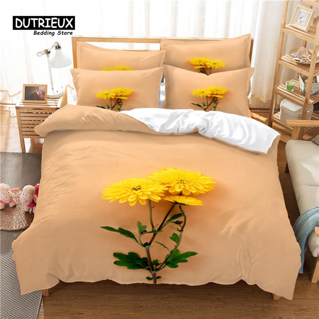 Beautiful Flower Bedding Set, 3Pc Flowers Duvet Cover Set, Soft Comfortable Breathable Duvet Cover, For Bedroom Guest Room Decor